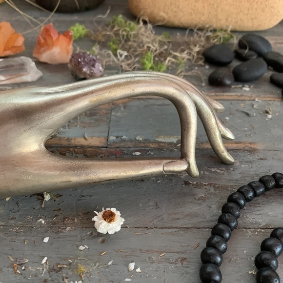 ANTIQUE THAI SOLID BRONZED SILVER METAL VITARKA MUDRA BUDDHIST HAND - Picture 7 of 11